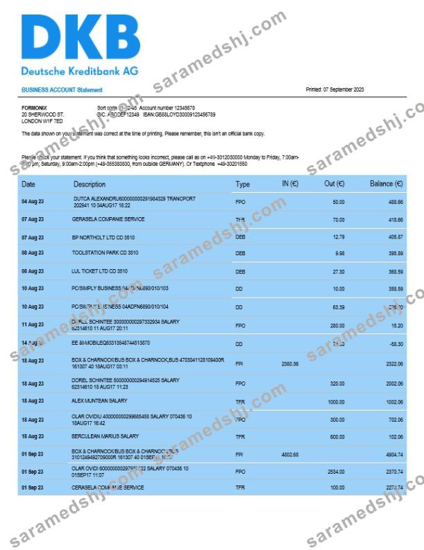 Deutsche Kreditbank organization checking account statement Word and PDF template